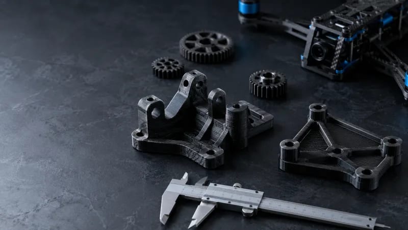 Carbon-fiber reinforced printed engineering components on a technical workbench