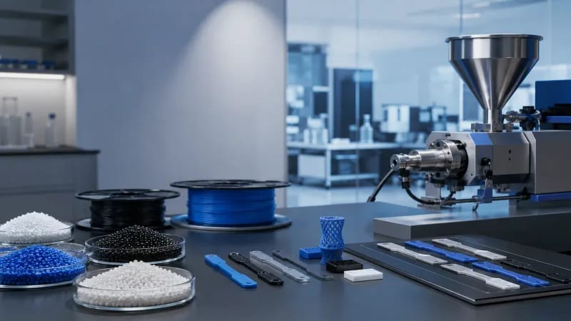 Polymer formulation laboratory with pellets additives and test extrusion