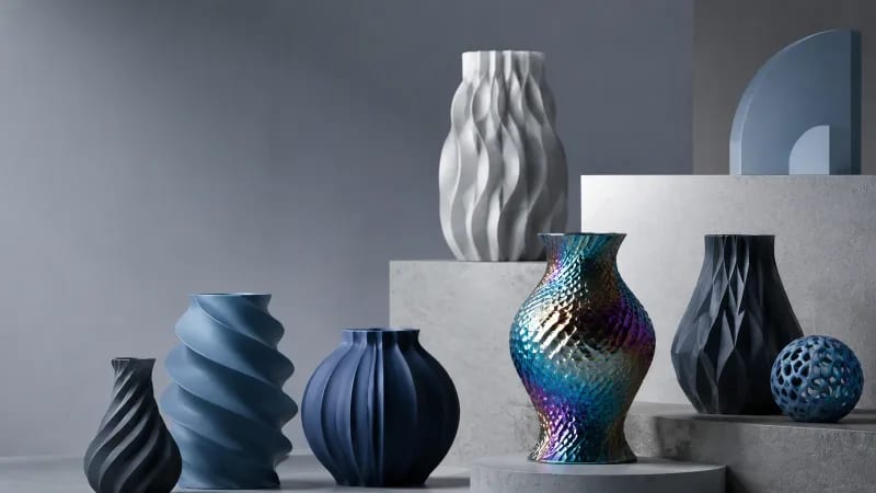 Matte silk and rainbow printed forms showing different surface finishes