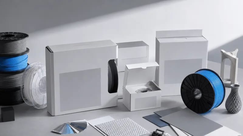 Private-label filament packaging development with blank boxes and spool options