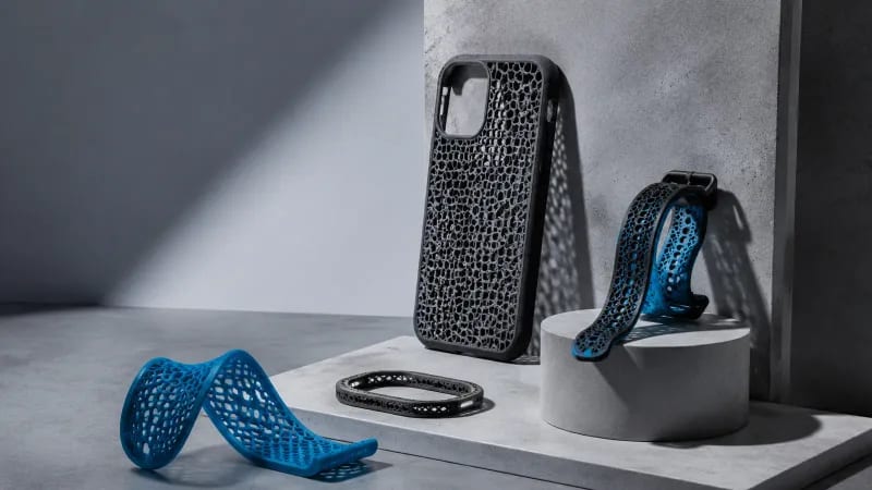 Flexible TPU printed components demonstrating bend and recovery