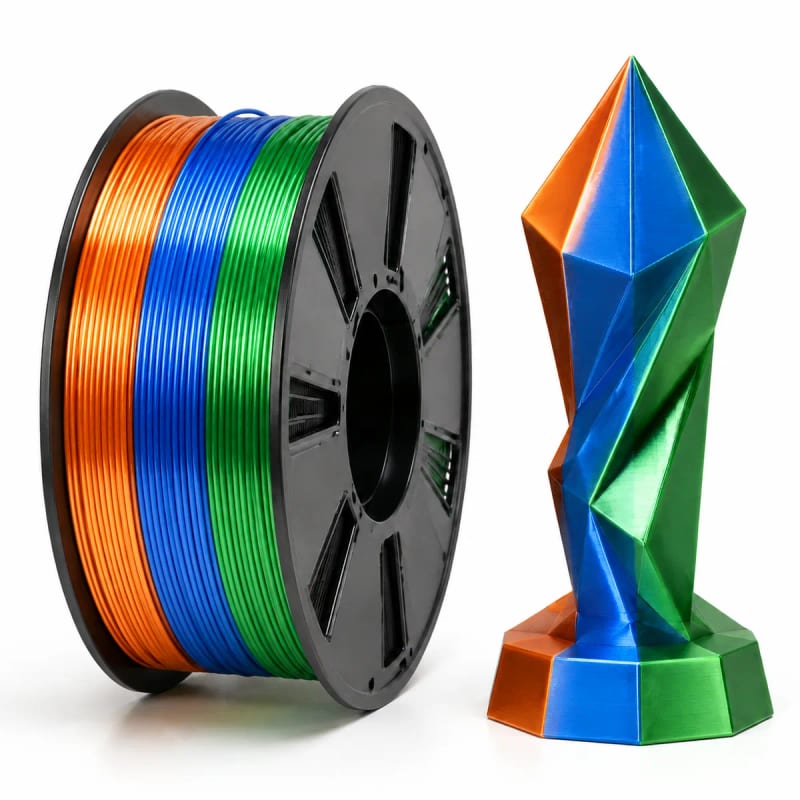 PLA+ Silk Tri Color in Orange / Blue / Green